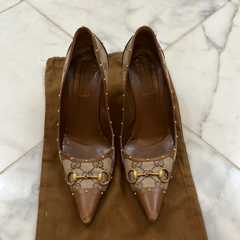 Gucci Logo Canvas Heel with Horsebit Size 7M